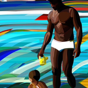 father and son on the beach