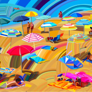 bathers on a busy Sicilian beach