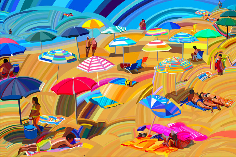 bathers on a busy Sicilian beach