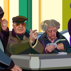 elderly people playing cards