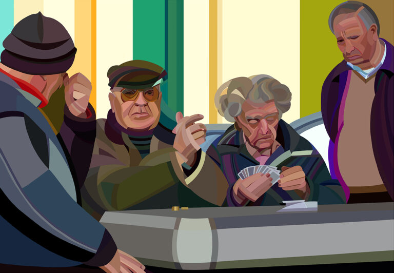 elderly people playing cards