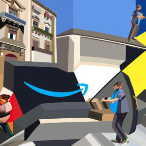 amazon delivery and old lady in Catania